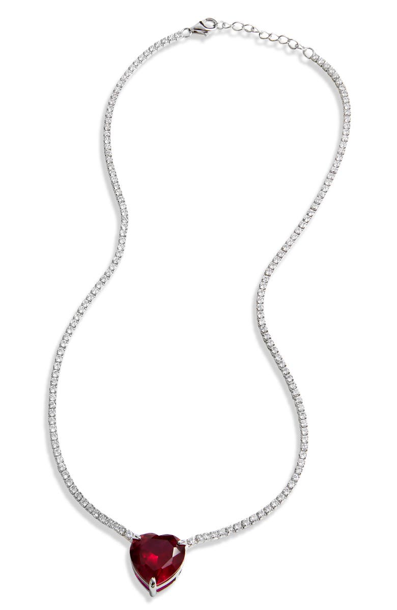 SAVVY CIE JEWELS Sterling Silver & Lab Sapphire Tennis Necklace, Main, color, Red