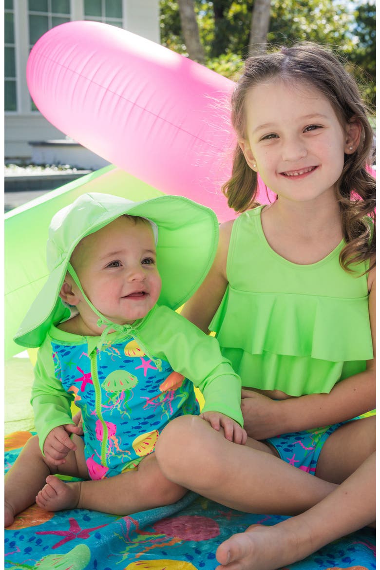 Kids' Neon Jelly Time Long Sleeve UPF 50+ One-Piece Swimsuit, Alternate, color, BLUE