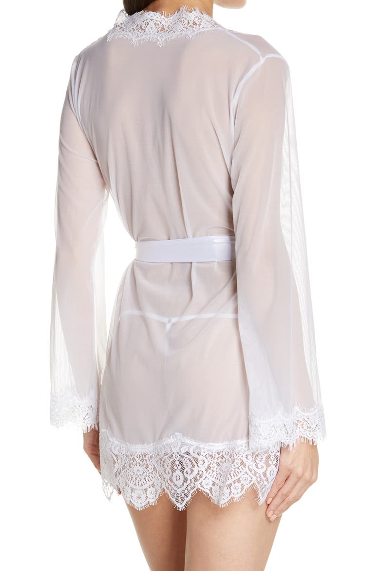 Lace Trim Mesh Robe & G-String Set, Alternate, color, WHITE