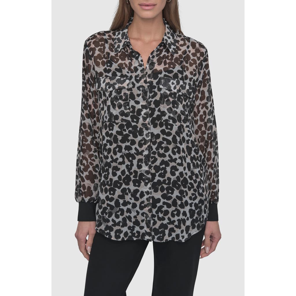 Dkny Women's Chiffon Animal-print Semi-sheer Blouse In Spring Animal Ivory
