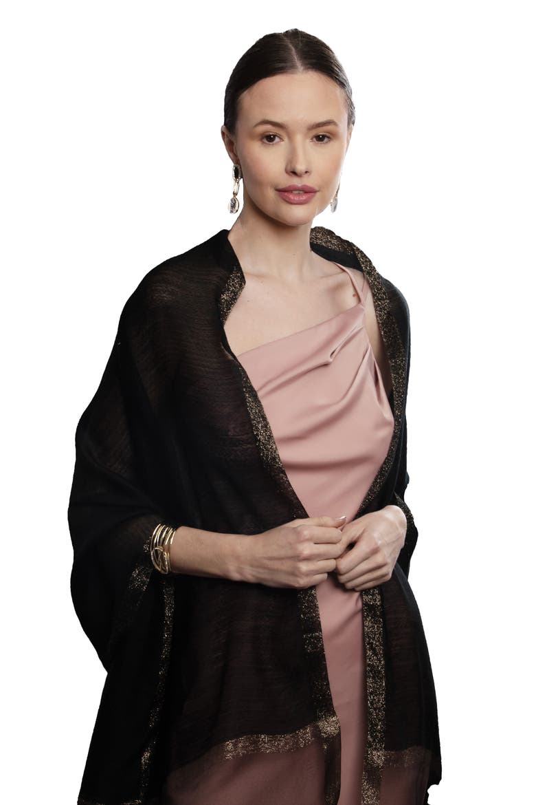 Shimmer Border Metallic Trim Scarf, Alternate, color, BLACK