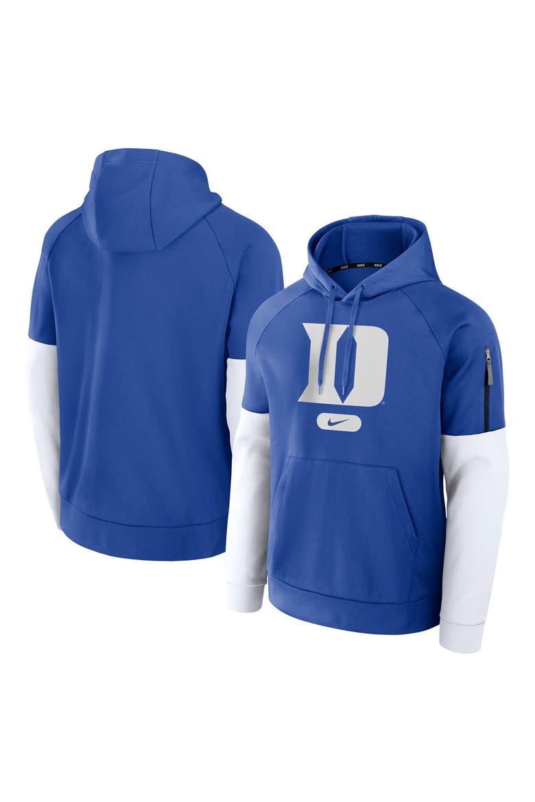 Men's Nike Royal Duke Blue Devils Fitness Raglan Performance Pullover Hoodie, Main, color, Royal