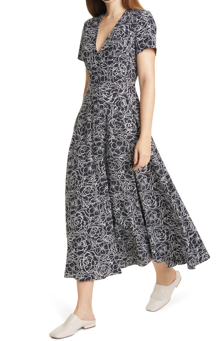 Dyvna Print Button Front Silk Blend Midi Dress, Alternate, color, 