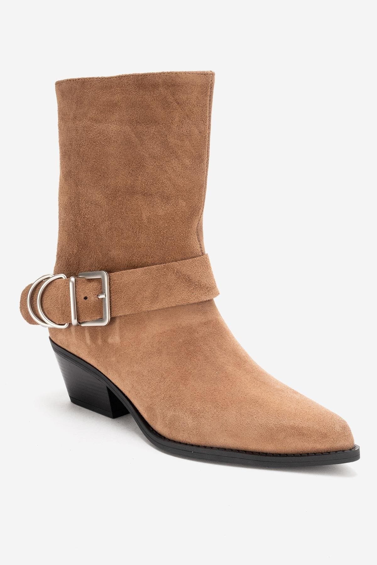 Velmor Leather Buckle Western Boot, Main, color, Cognac Suede