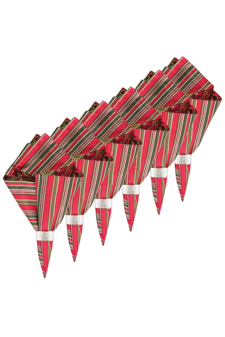Gloria Cotton Reversible Napkin Set of 6, Alternate, color, Red