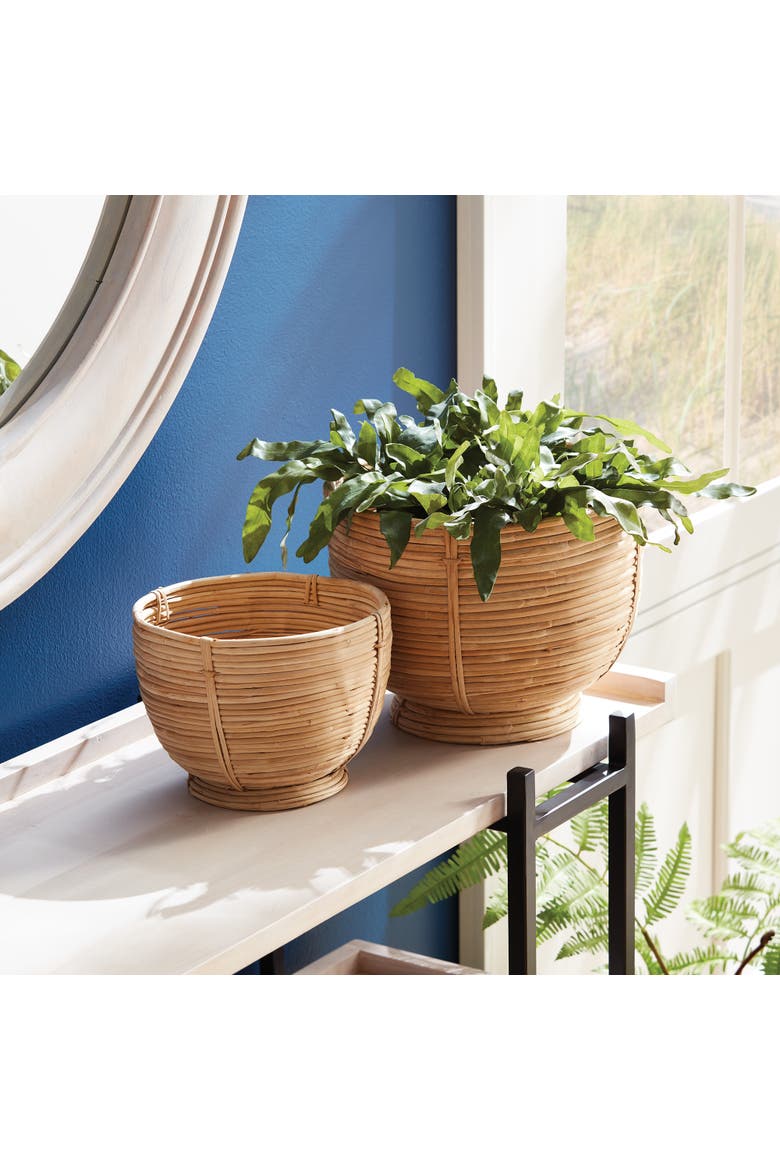 Cane Rattan Decorative Footed Bowls Set of 2, Alternate, color, Brown