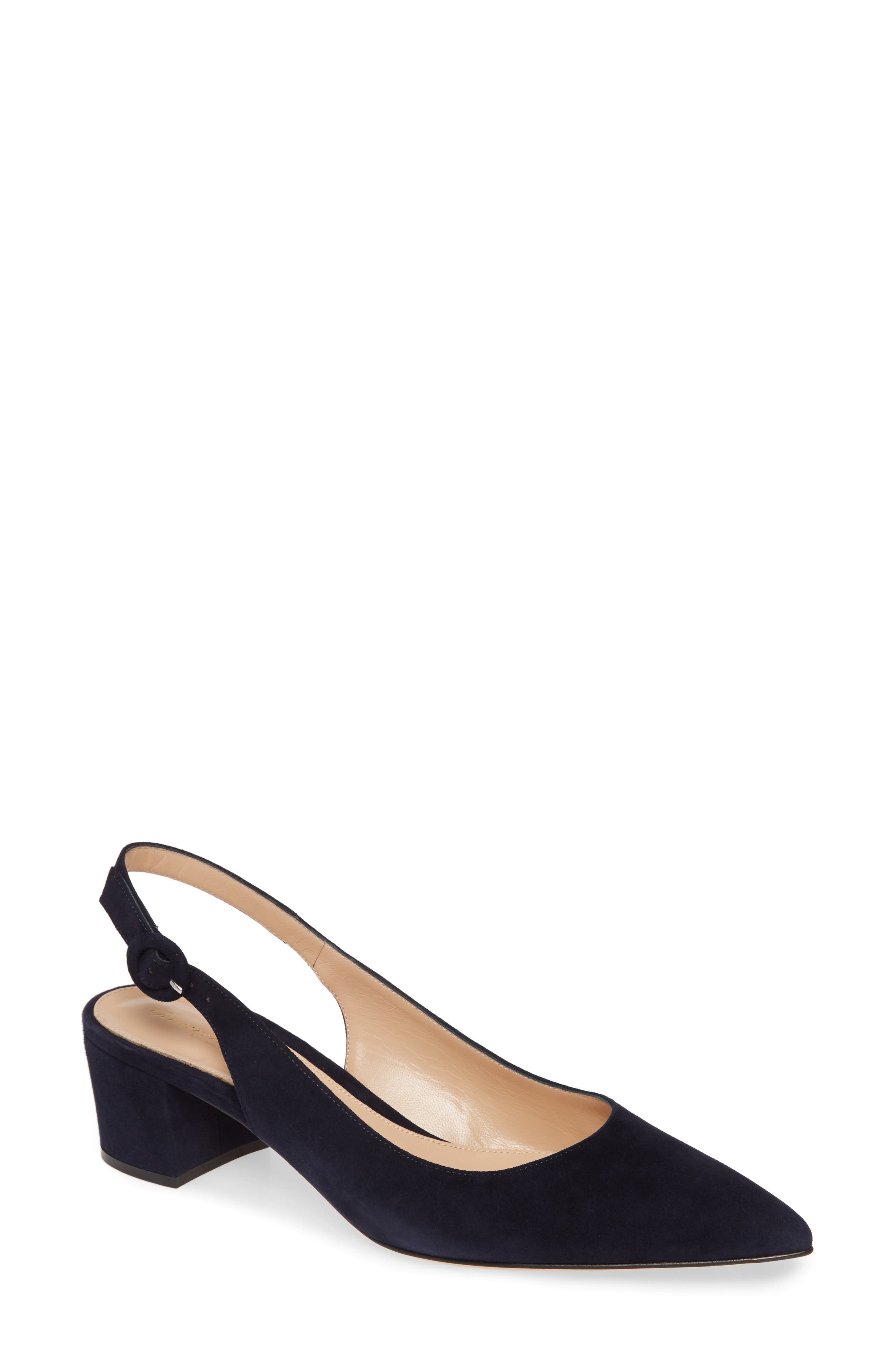 Buckle Pointed Toe Slingback Pump, Main, color, DENIM SUEDE