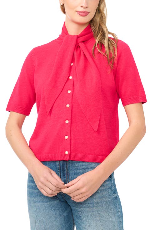 Tie Neck Short Sleeve Cardigan