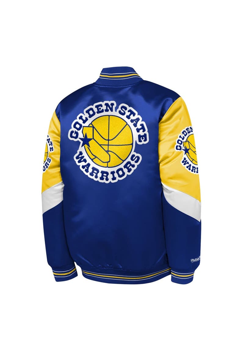 Youth Mitchell & Ness  Royal Golden State Warriors Throw It Back Heavyweight Full-Zip Satin Jacket, Alternate, color, Royal