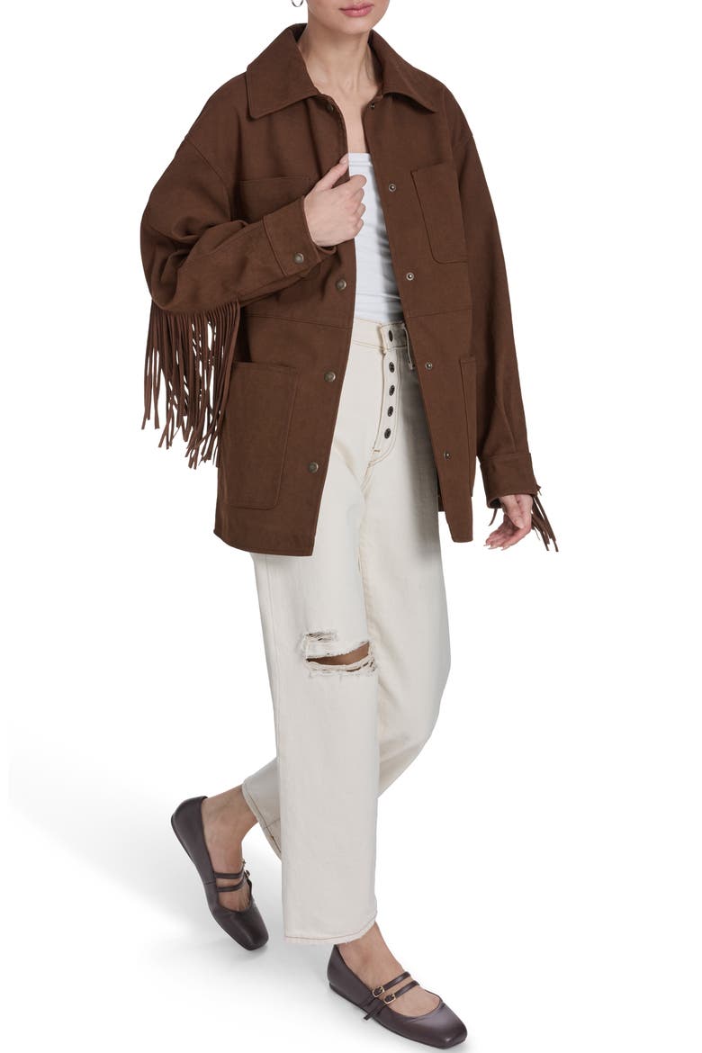Fringe Faux Suede Chore Jacket, Alternate, color, MAPLE