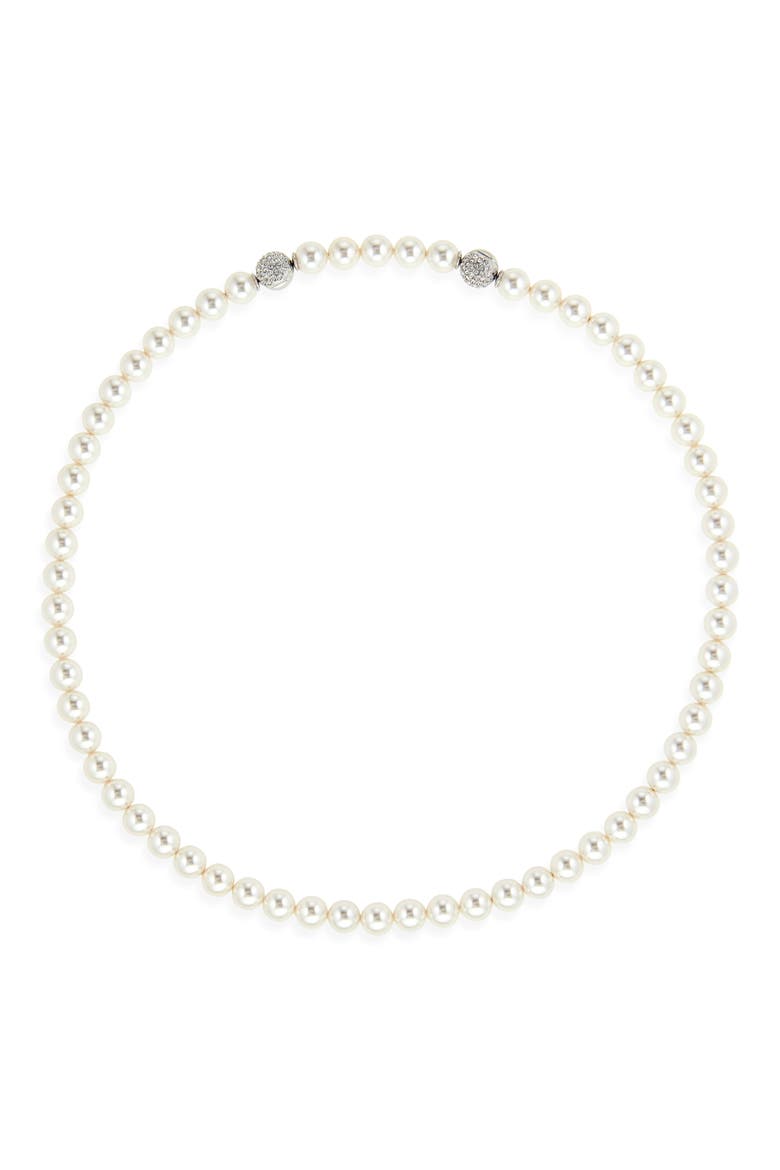 Matrix Faux Pearl Tennis Necklace, Main, color, WHITE/ SILVER