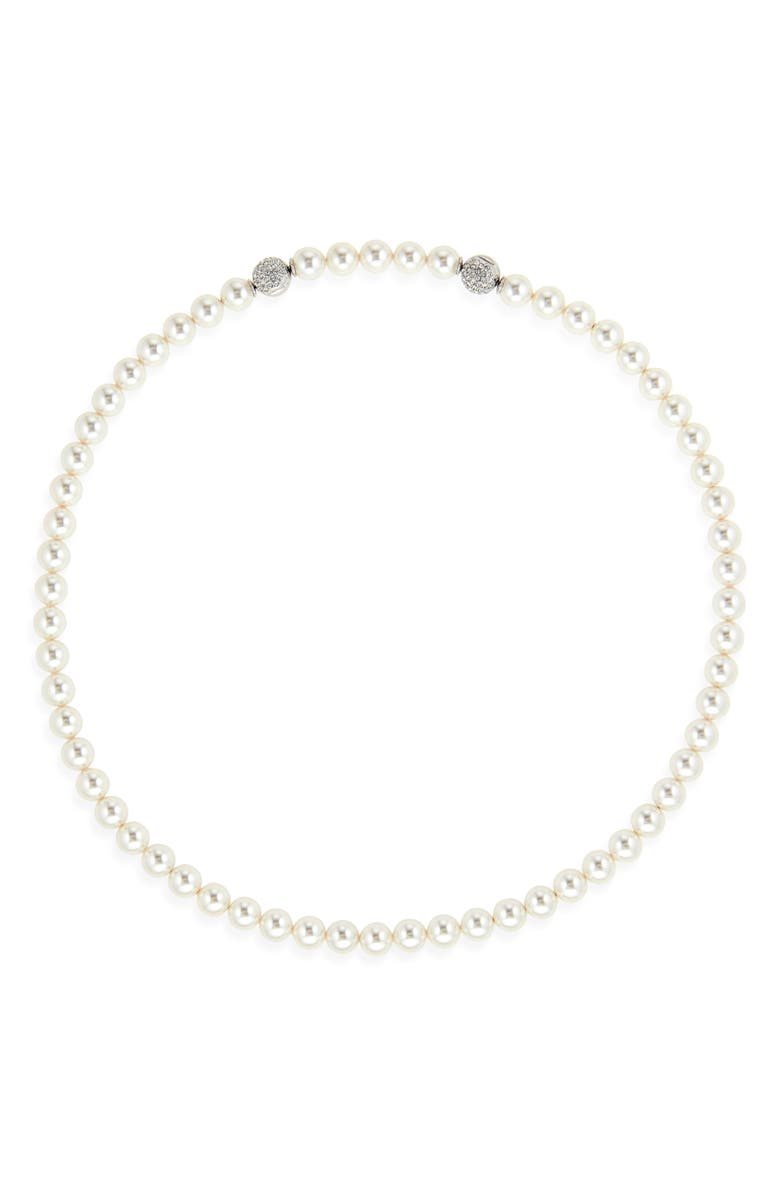 Swarovski Matrix Faux Pearl Tennis Necklace, Main, color, White/ Silver