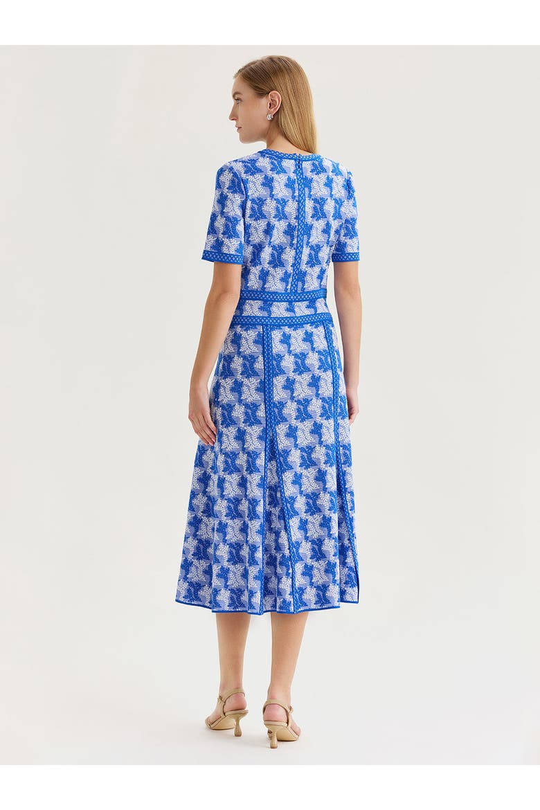 Fit & Flare Intarsia Knit Maxi Dress, Alternate, color, Aegean Blue/White