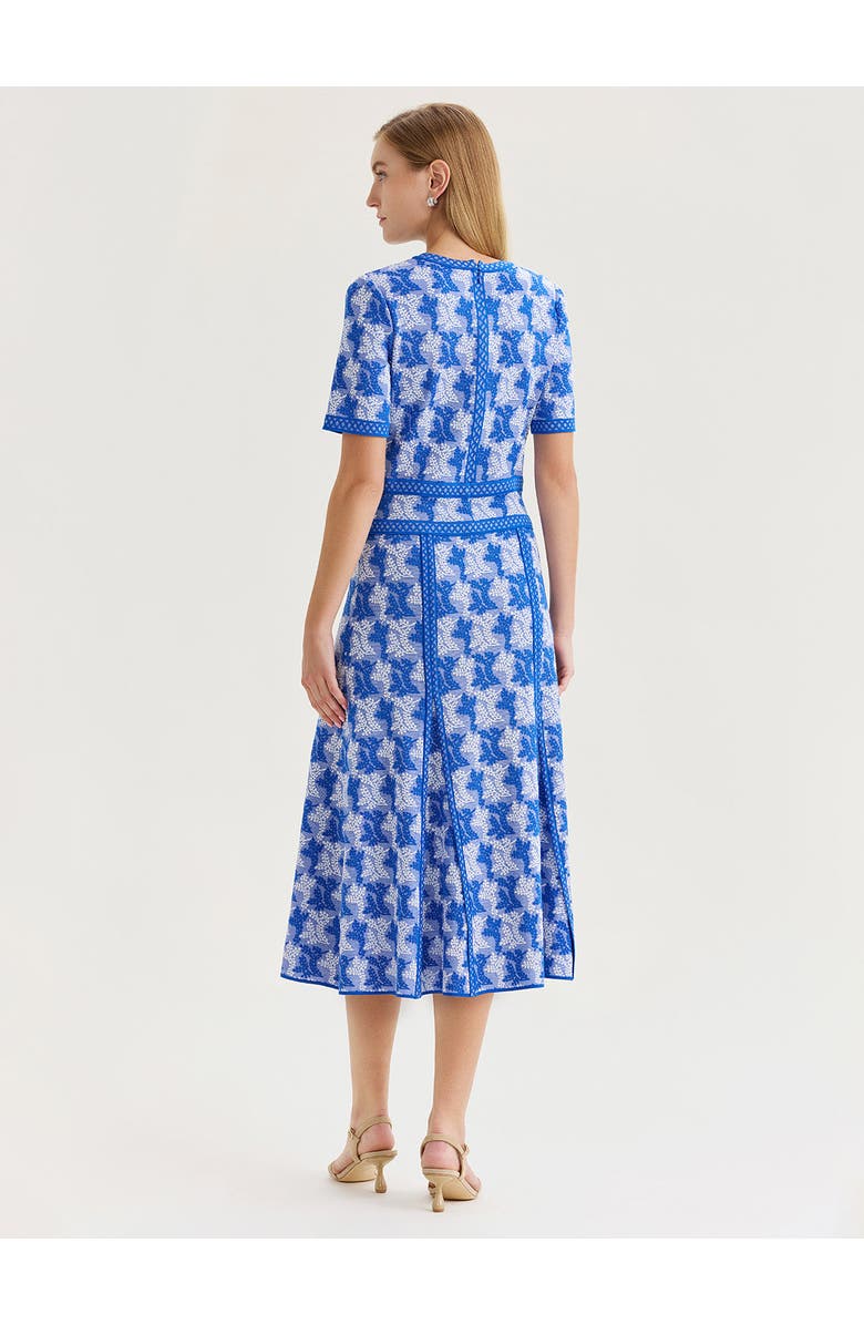 Misook Fit & Flare Intarsia Knit Maxi Dress, Alternate, color, Aegean Blue/White