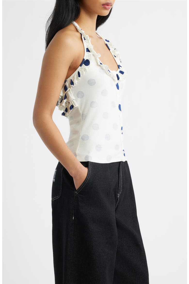 Zazie Ruffle Polka Dot Organic Cotton Halter Top, Alternate, color, WHITE