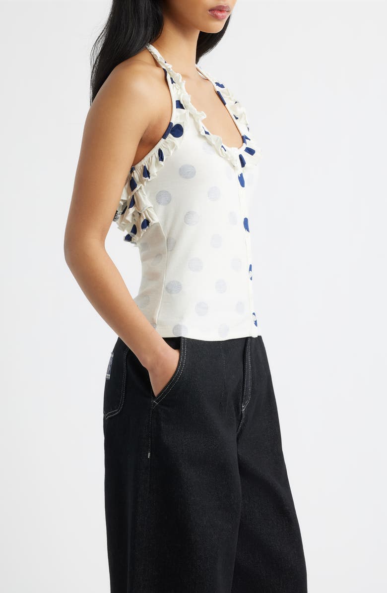 Damson Madder Zazie Ruffle Polka Dot Organic Cotton Halter Top, Alternate, color, White