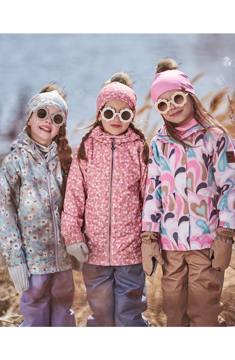 Deux par Deux Little Girl's Printed Jacket Two-Piece Mid-Season Outerwear Set Small White Flowers On Pale Pink And Gray, Alternate, color, 