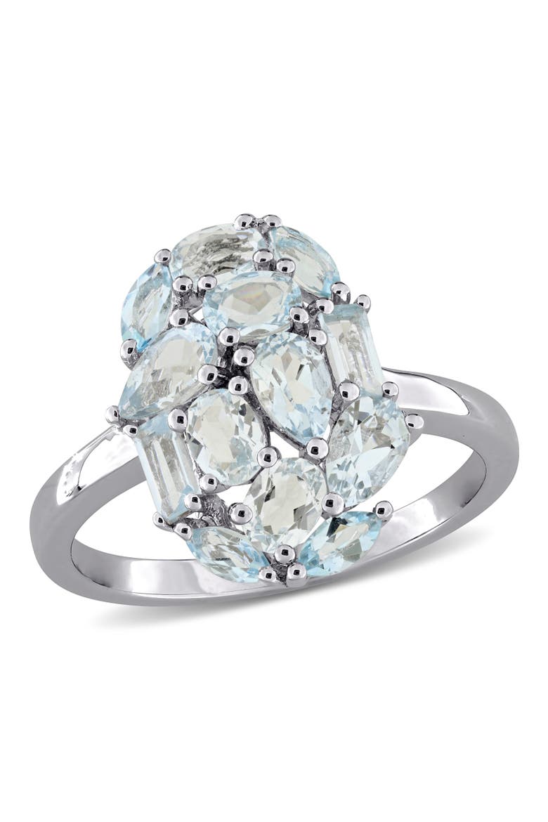 Gemstone Cluster Oval Cocktail Ring, Main, color, Blue Topaz/Sterling Silver