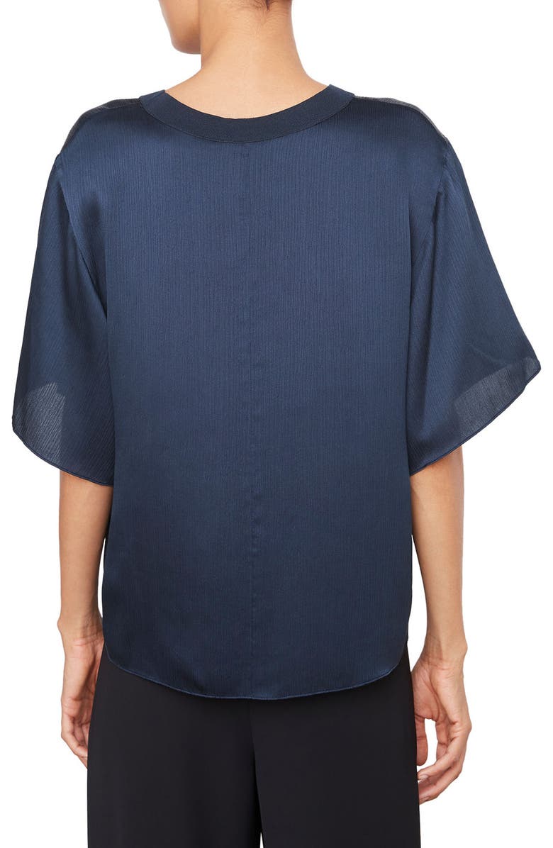 Vince Rib Trim Crewneck Silk Top, Alternate, color, Coastal