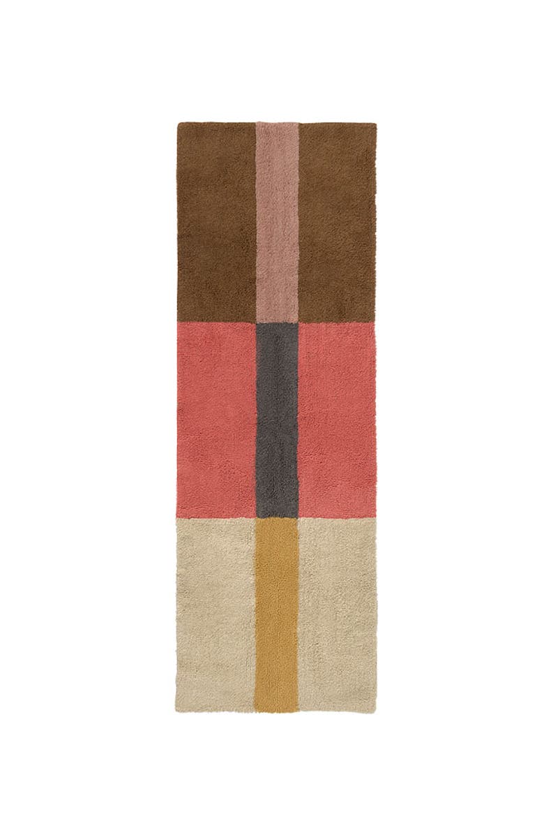 Lorena Canals Wool Runner Rug Chroma Spiced Coral, Main, color, Natural Canvas, Walnut,  Pink