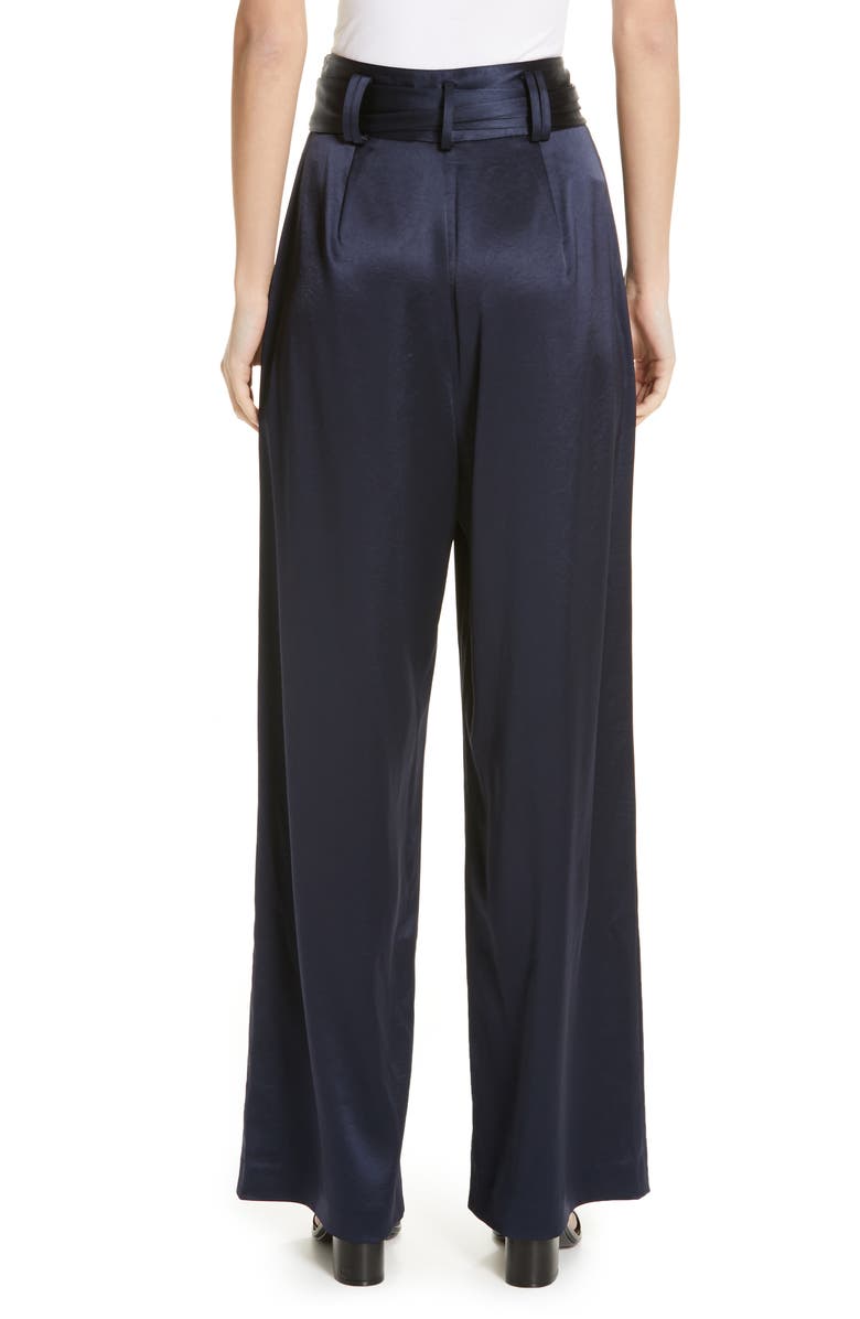 Tory Burch Tie Waist Satin Pants, Alternate, color, Tory Navy