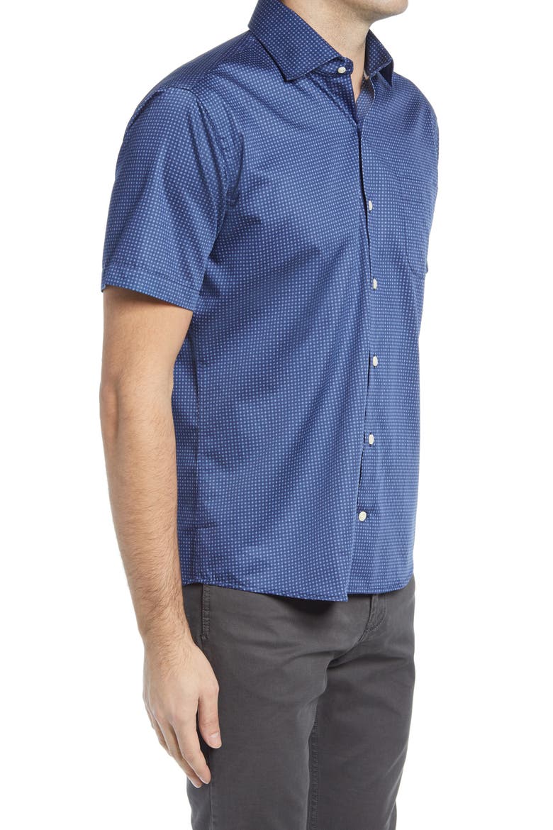 Regular Fit Geometric Short Sleeve Button-Up Shirt, Alternate, color, NAVY