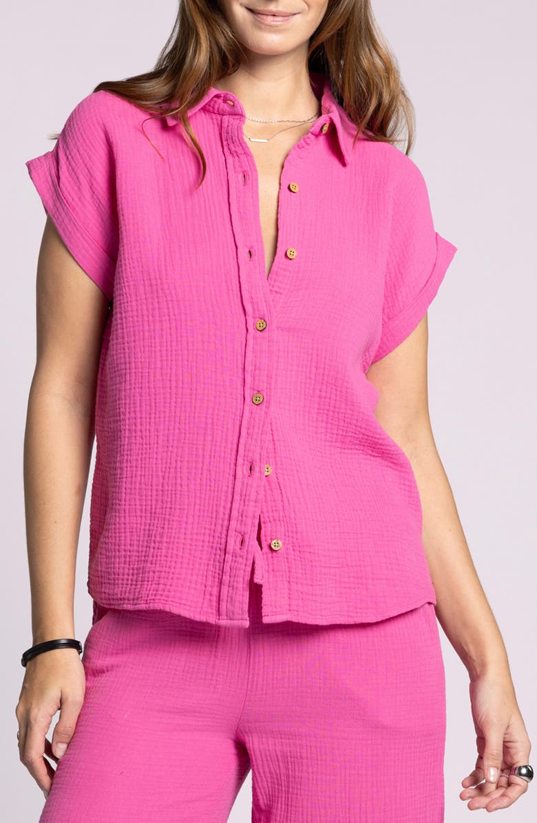 Thread & Supply Verna Cotton Gauze Button-Up Shirt, Main, color, Soft Fuchsia
