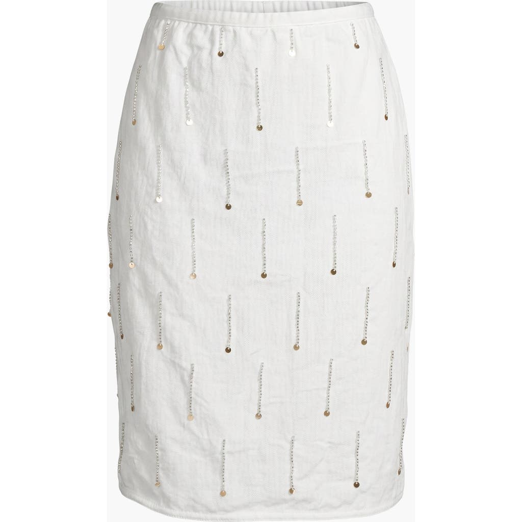 Modenaire Sequined Beaded Embellished Mini Skirt In White