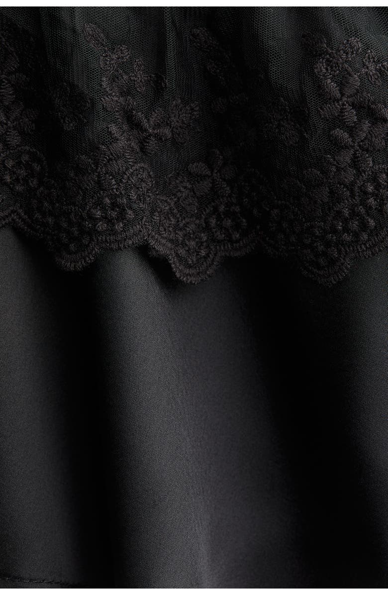 H&M Flounce-trimmed Satin Blouse, Alternate, color, Black