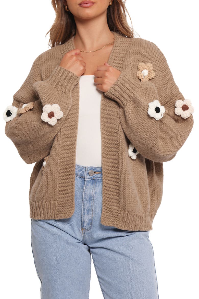 Delaro Flower Cardigan, Main, color, BROWN