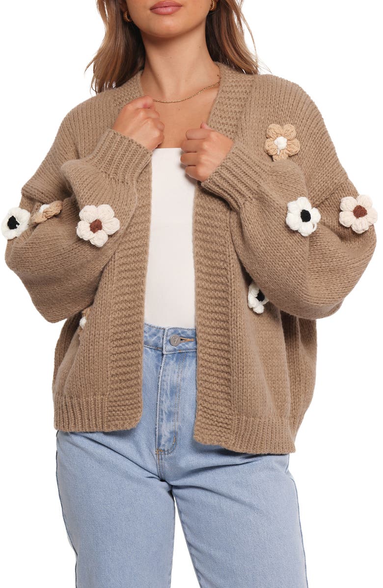 Petal & Pup Delaro Flower Cardigan, Main, color, Brown