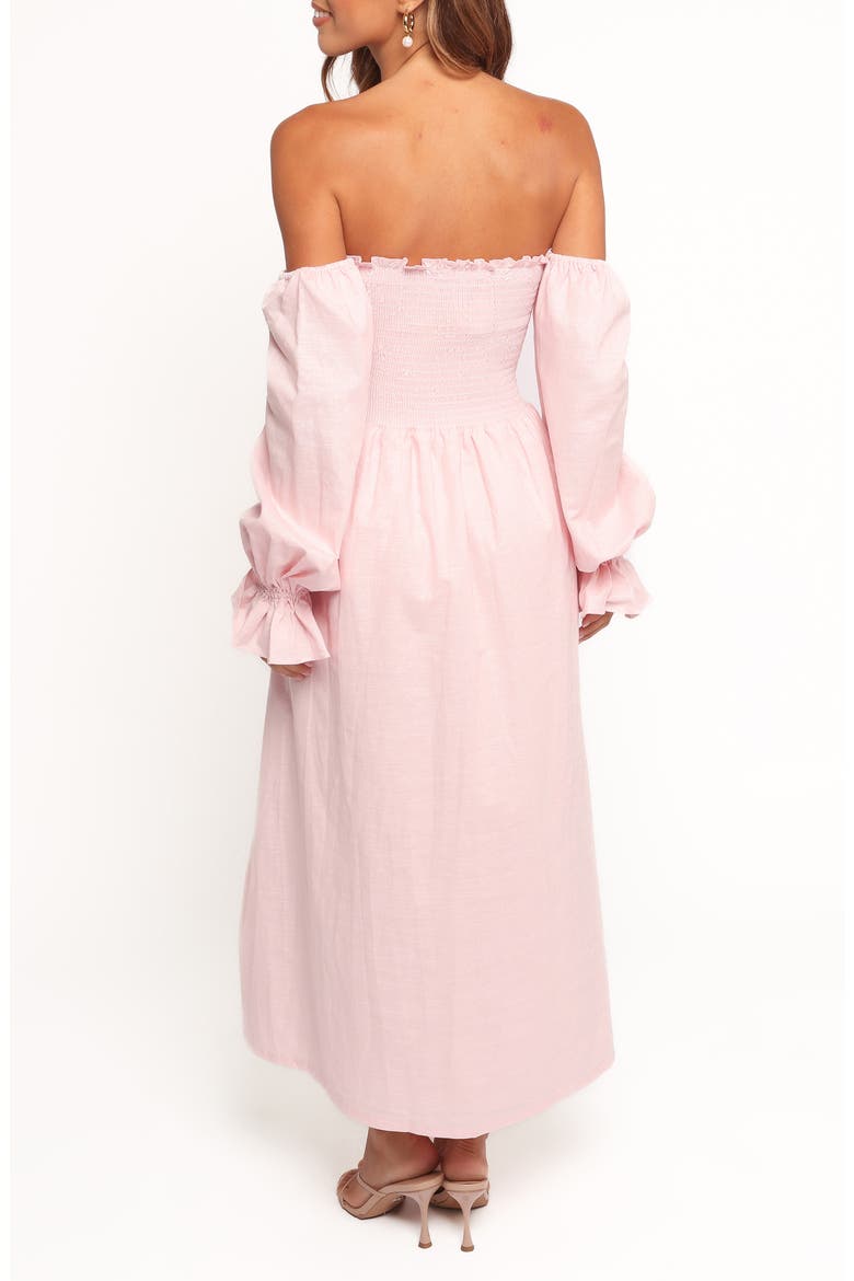 Domenica Off the Shoulder Linen Blend Midi Dress, Alternate, color, PINK