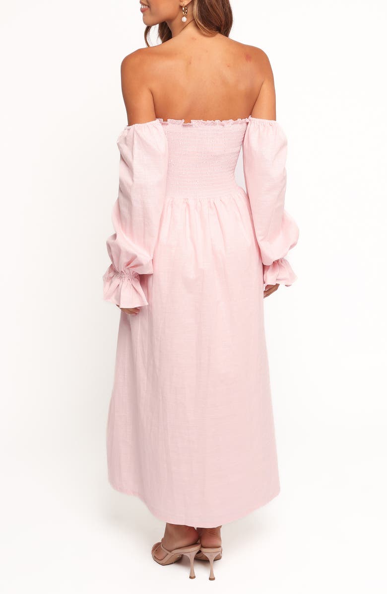 Petal & Pup Domenica Off the Shoulder Linen Blend Midi Dress, Alternate, color, Pink