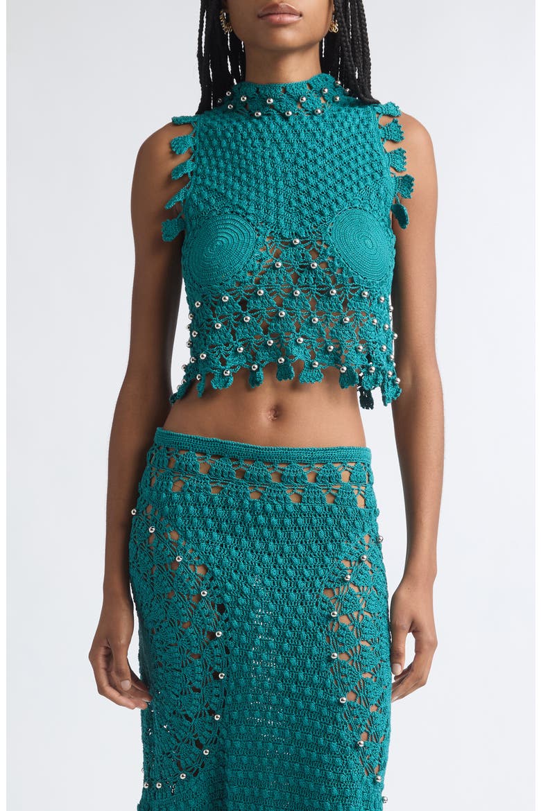 Sleeveless Crochet Top, Main, color, GREEN