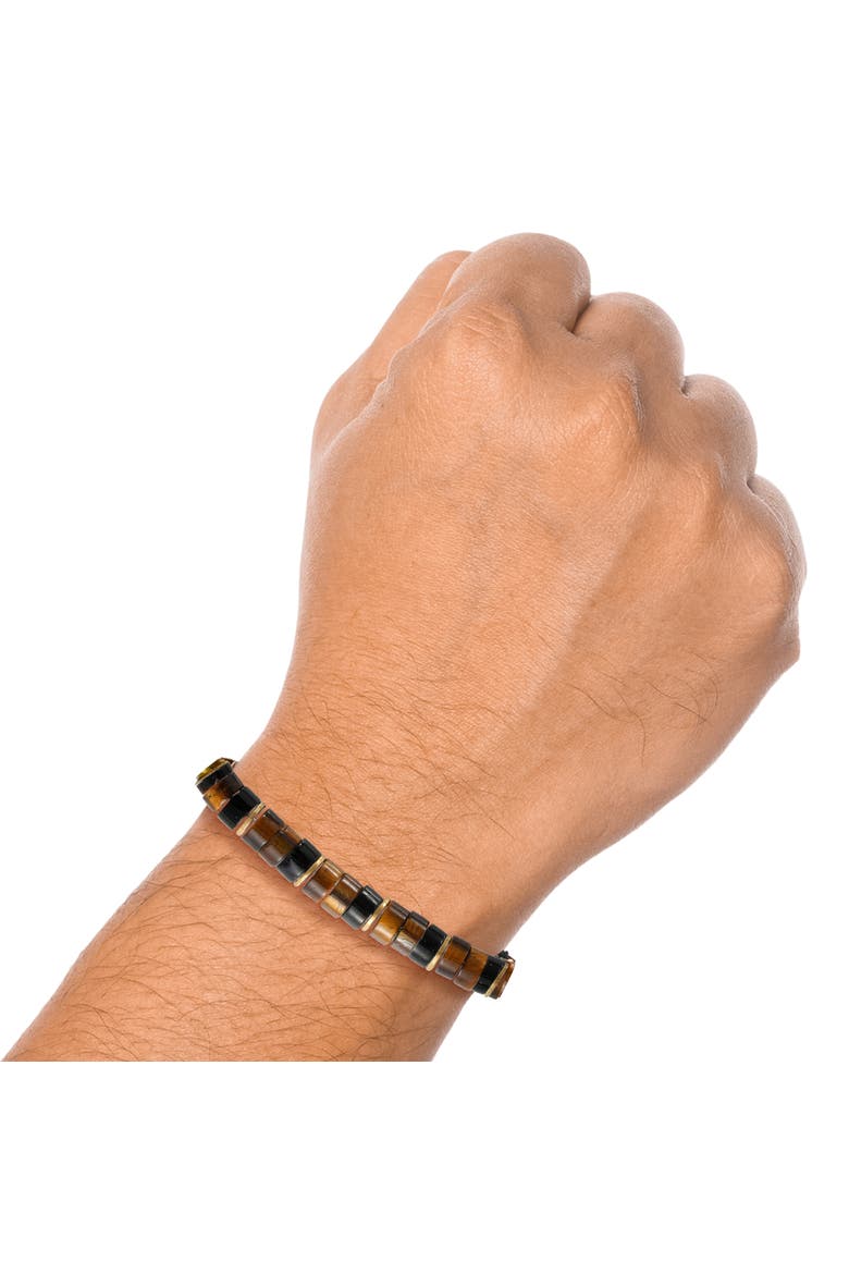 Men's Tiger Eye Heishi Bead Bracelet, Gold-Tone Accents, Adjustable, Alternate, color, Brown