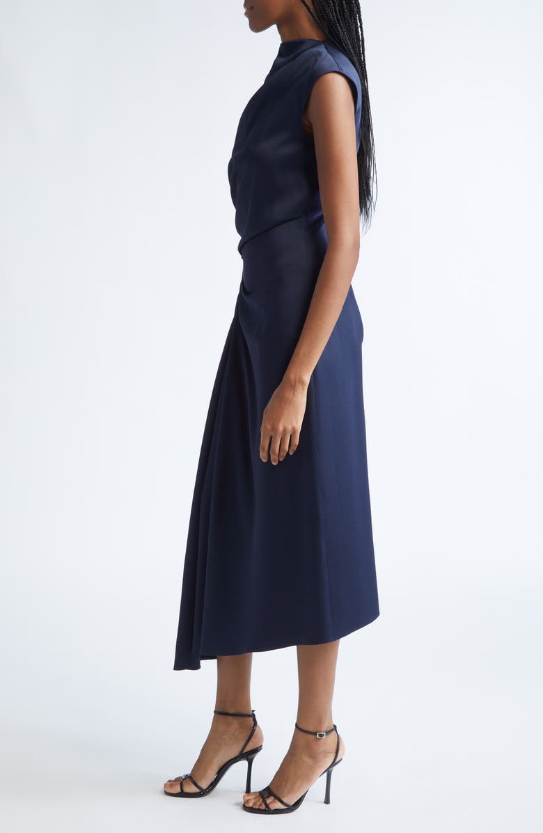 Michael Kors Collection Cowl Neck Satin Cinch Dress, Alternate, color, Midnight