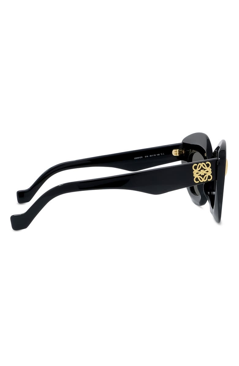 Loewe Anagram 48mm Small Cat Eye Sunglasses, Alternate, color, Black / Smoke