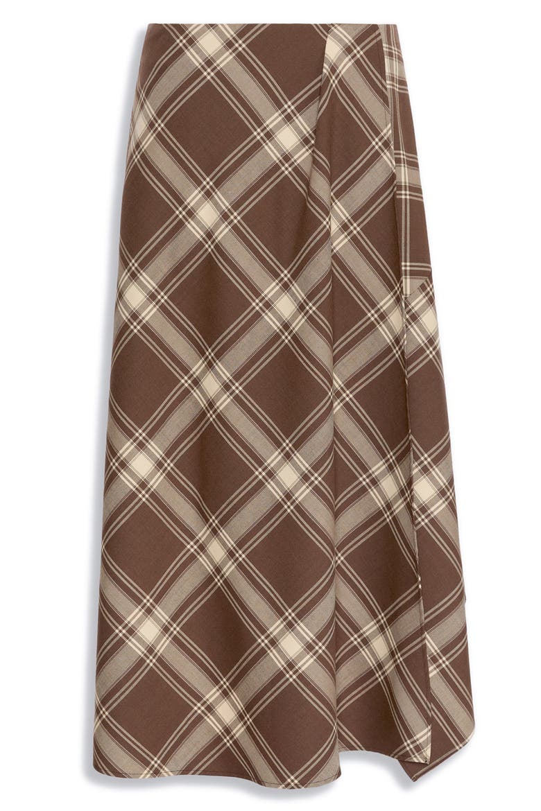 Plaid Wool Blend Midi Skirt, Alternate, color, BROWN