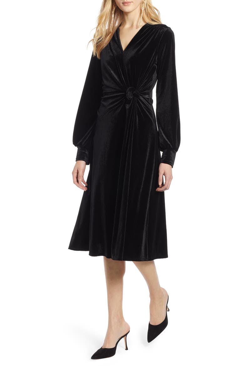 Velvet Faux Wrap Dress, Main, color, BLACK