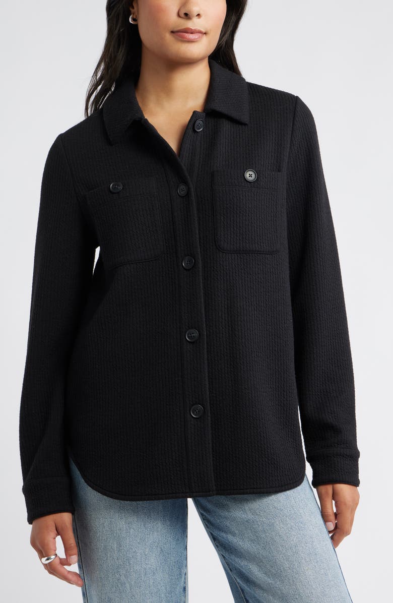 Caslon<sup>®</sup> Textured Knit Shirt Jacket, Alternate, color, Black