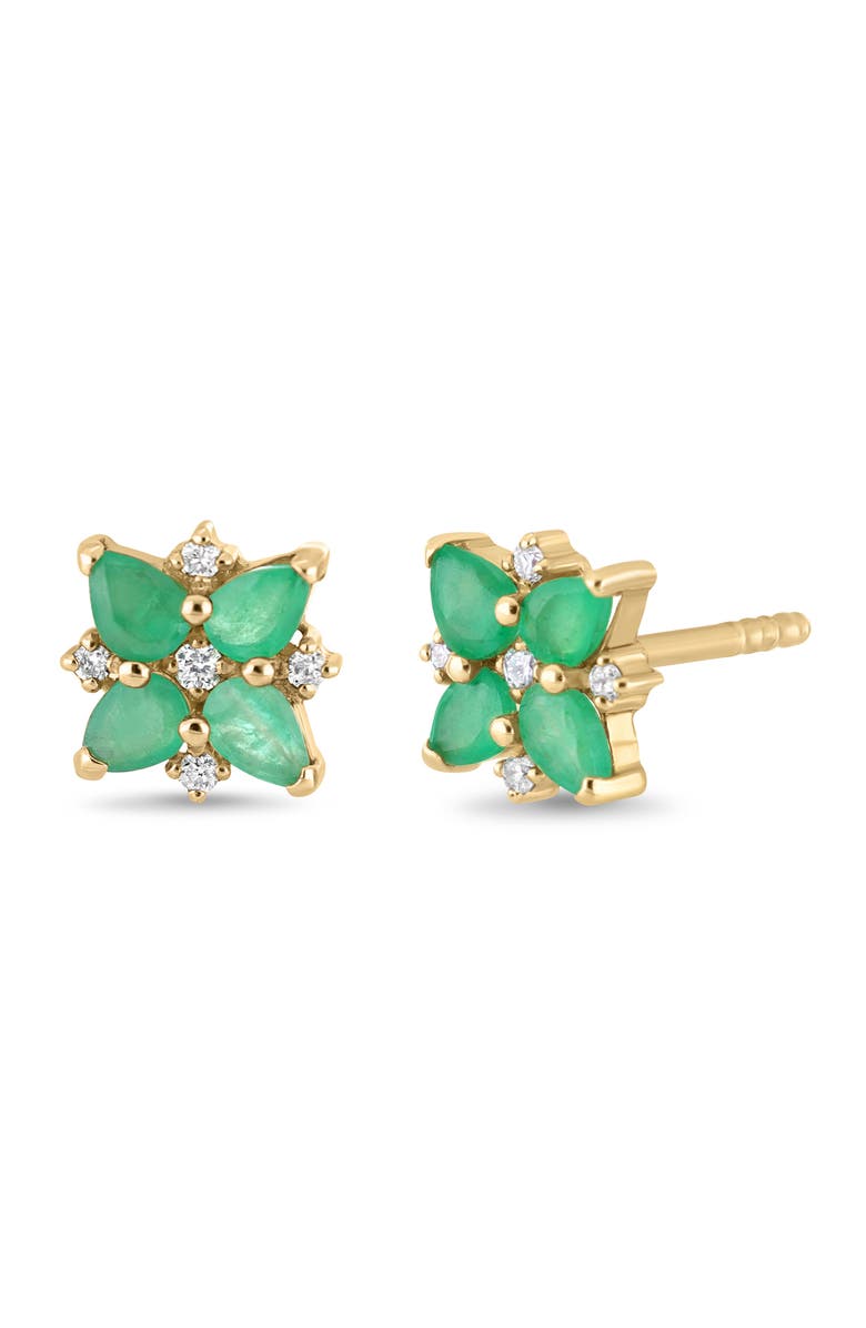 Bony Levy El Mar Emerald & Diamond Flower Stud Earrings, Main, color, 18K Yellow Gold