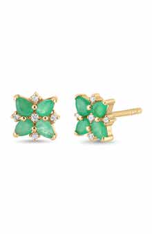Bony Levy El Mar Emerald & Diamond Flower Stud Earrings