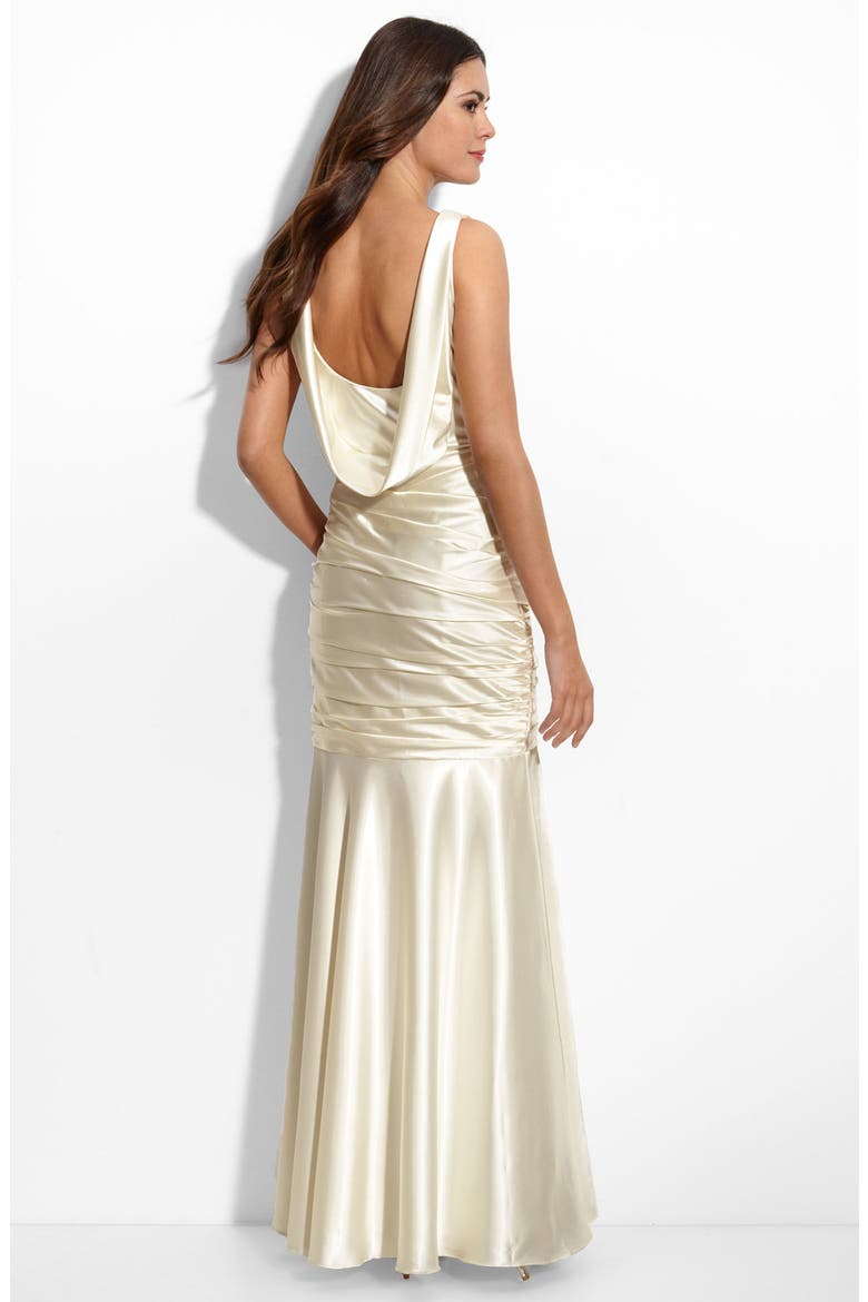 Cowl Back Stretch Satin Mermaid Gown, Alternate, color, IVORY