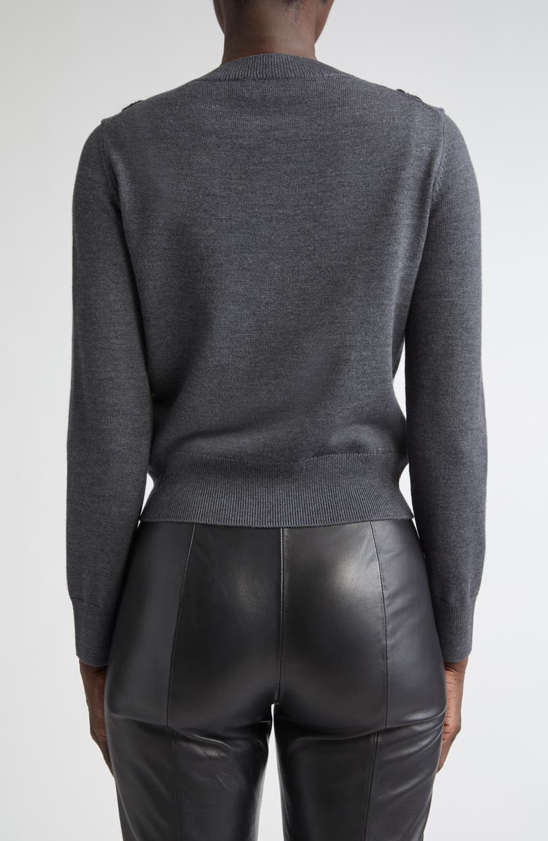 ST. JOHN Floral Embellished Wool & Silk Cardigan, Alternate, color, Medium Grey Melange