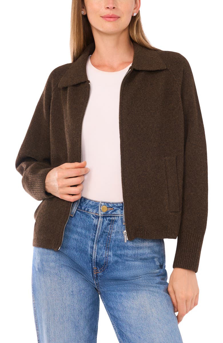 Parker Collared Zip Sweater, Alternate, color, Tree Bark