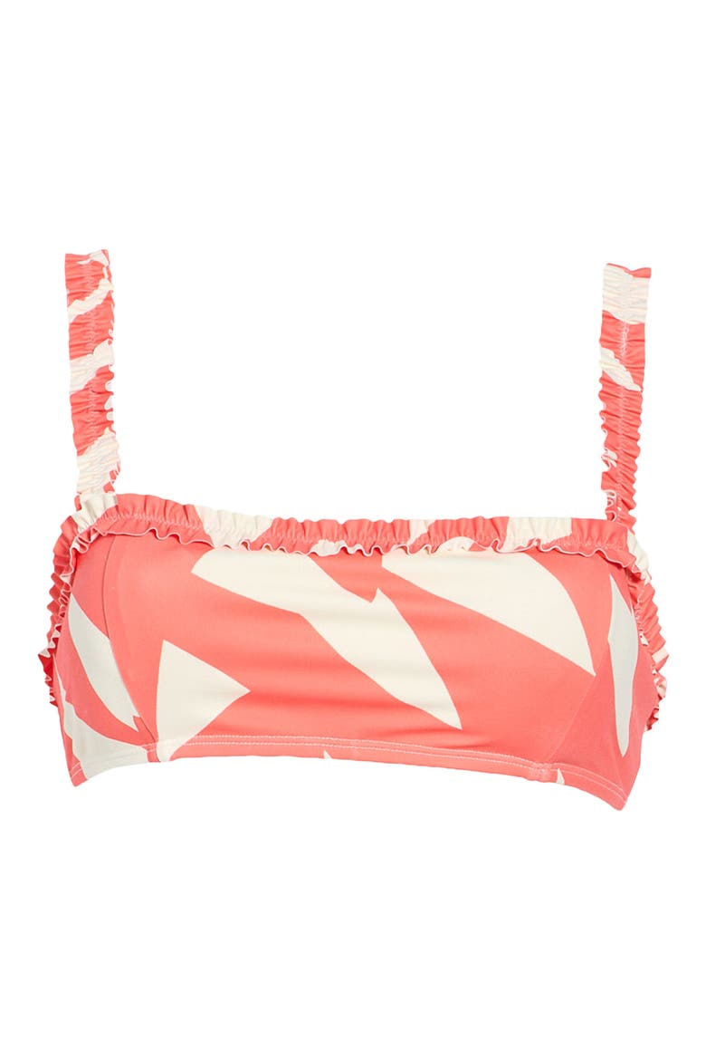 Ruffle Trim Bikini Top, Alternate, color, IVORY/ CORAL CUT OUT BLOCK GEO