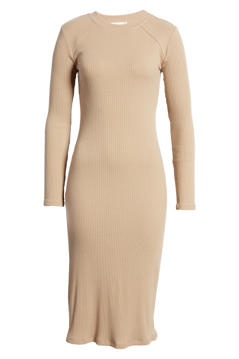 Ribbed Long Sleeve Midi Dress, Alternate, color, CUBAN SAND