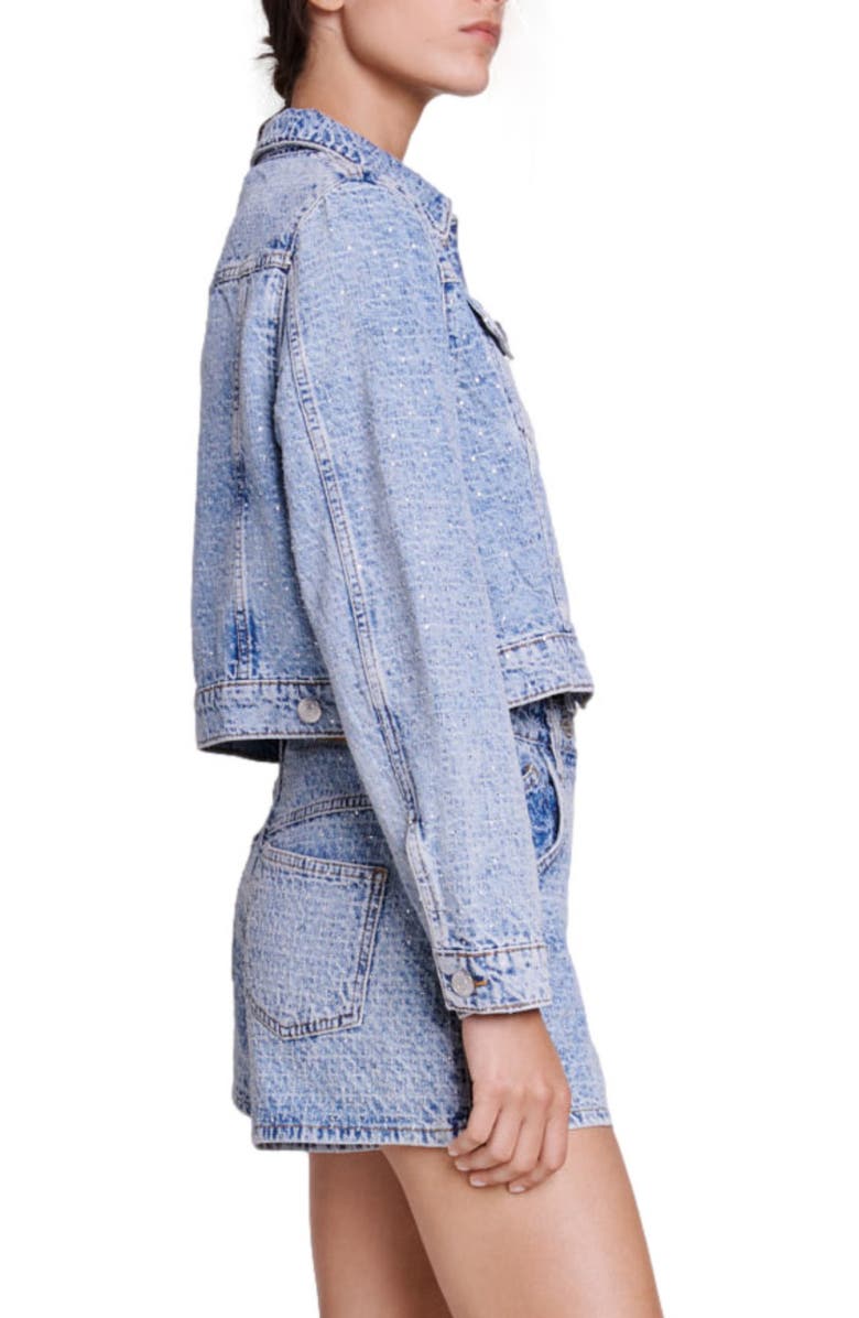 maje Bampokkus Crystal Detail Denim Trucker Jacket, Alternate, color, 