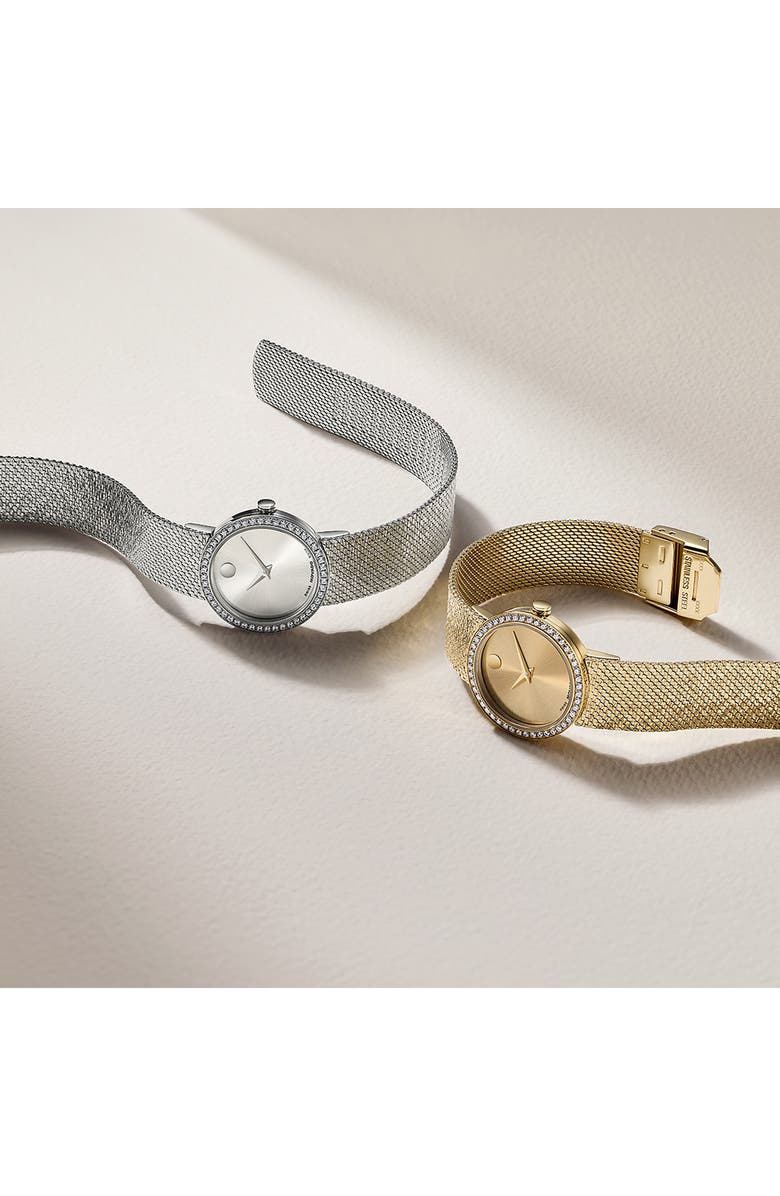 Movado Museum Velura Lab Grown Diamond Mesh Strap Watch, 25mm, Alternate, color, 