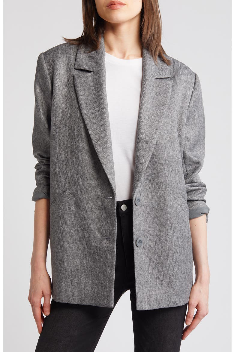 Herringbone Oversize Blazer, Main, color, GREY MEDIUM CHARCOAL COMBO